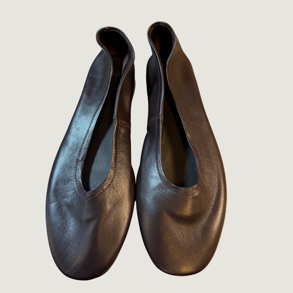 MNG Mango Ballet Flats Size 40 Brown Leather Block Heel Minimalist